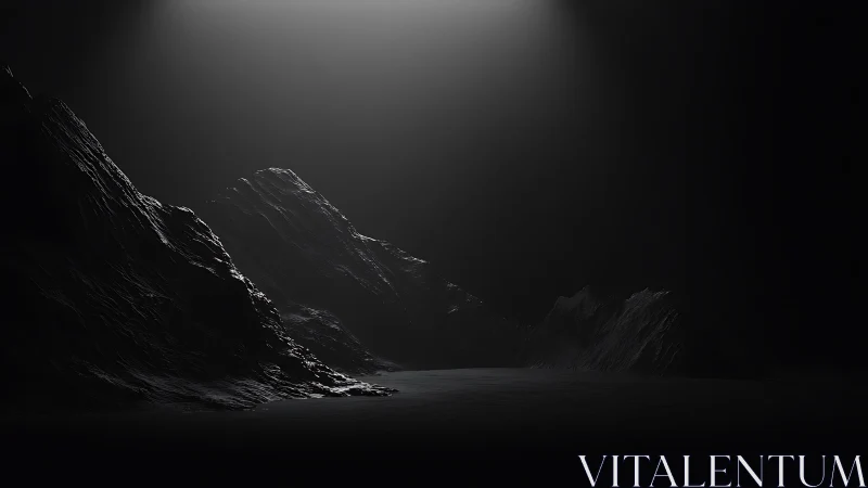 Dimly illuminated rocky terrain under focused overhead light.