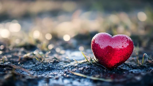 Frozen Scarlet Heart Rests on Winter's Frosted Ground