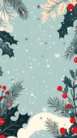 Cozy winter holly border with softly falling snowflakes.