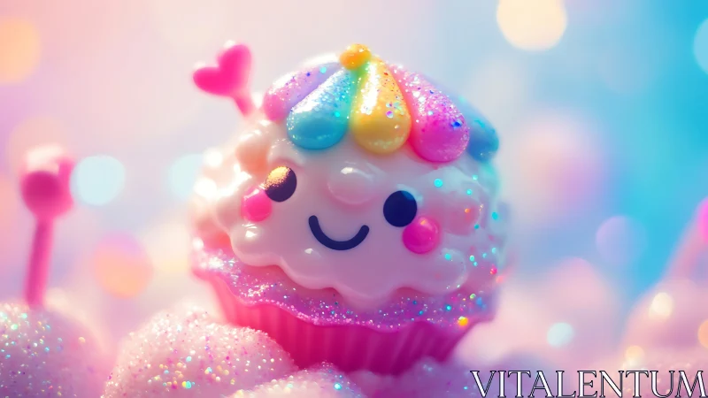 Candy Character with Rainbow Crown and Glitter Drops.