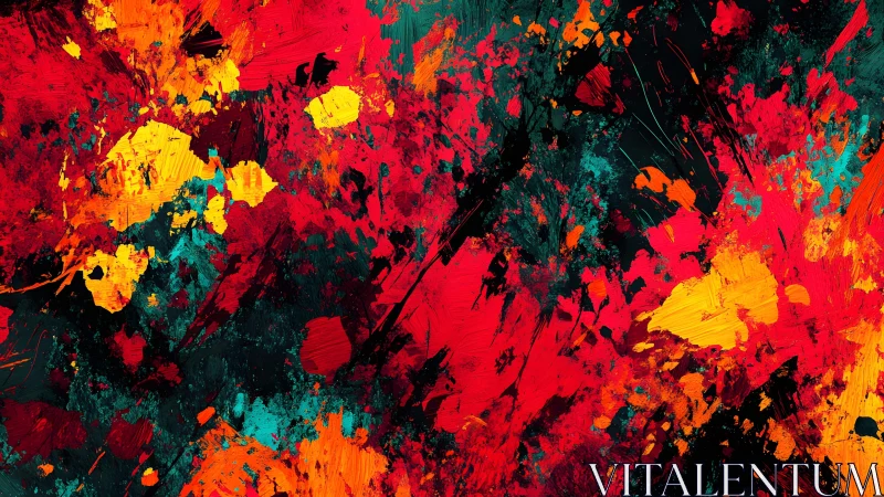 Vibrant Abstract Expressionist Painting with Bold Red and Yellow Strokes.