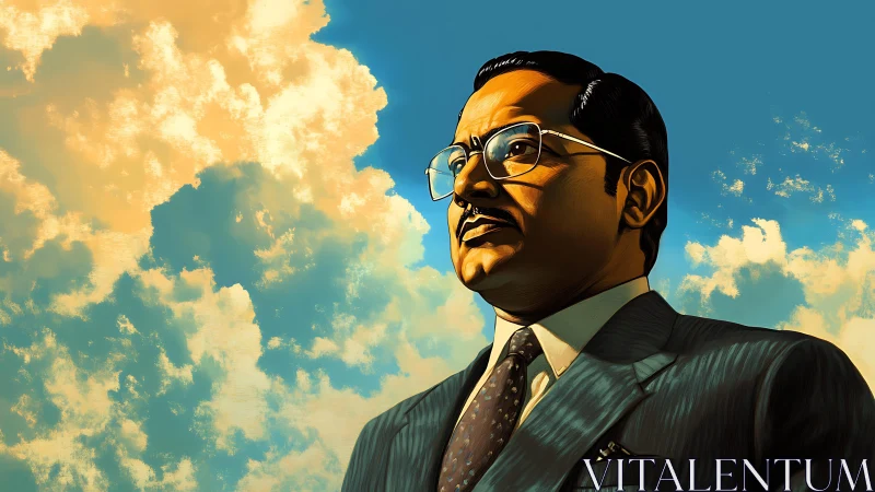 Sunlit portrait of a determined leader under wide open sky.