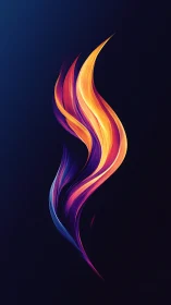 Vibrant flowing flame shape on deep dark blue background.