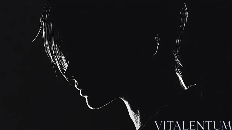 Silhouetted profile carves quiet light from surrounding dark