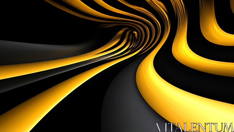 Golden vortex ribbons streaming through a noir void.