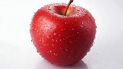 Glistening red apple stands against clean white backdrop.