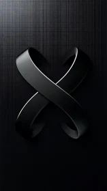 Sculpted black ribbon X with metallic textured background.