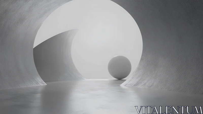 Minimalist concrete tunnel frames a solitary glowing sphere