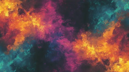 Vibrant nebula clouds merge in saturated teal, magenta, gold