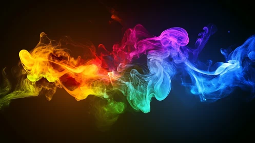 Vivid rainbow smoke trails swirl across a dark void.