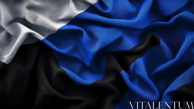 Estonian flag with realistic fabric folds, vibrant colors, textured.