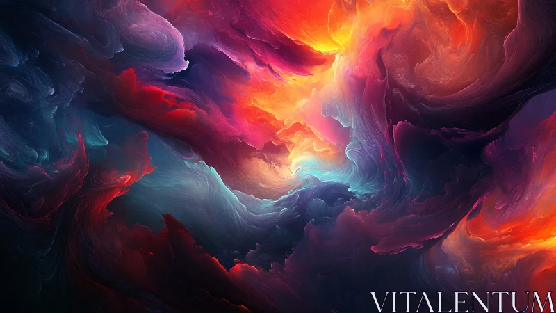 Abstract swirling nebula with vivid multicolor light forms.