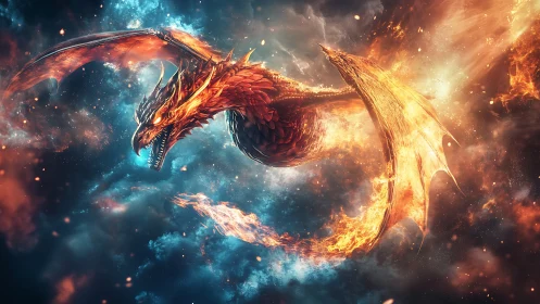 Volumetric inferno dragon traversing nebular plasma field.