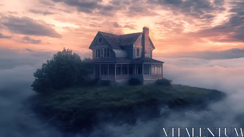 Isolated house elevated on hillside amid cloud formation.