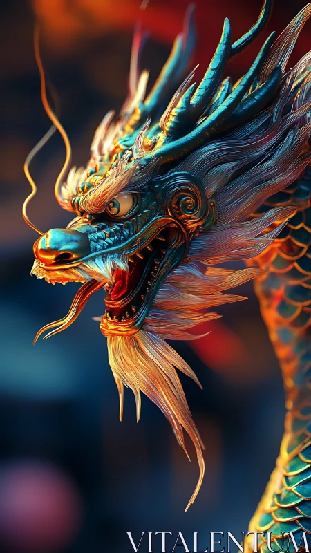 Side profile of detailed digital dragon head rendering.