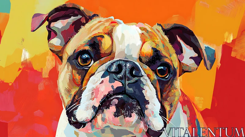 Color-drenched bulldog portrait radiates expressive charm.