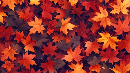 Autumn maple leaves pattern in vivid red and orange tones.