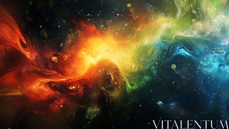 Chromatic nebula vortex renders cosmic fluid dynamics