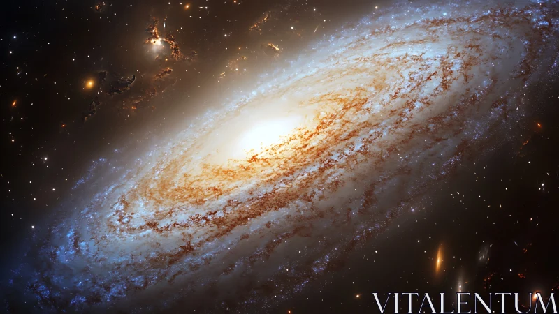 Spiral galaxy core glows amid dense starfield and dust lanes