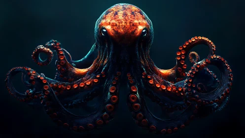 Glow of the deep sea octopus with swirling bright tentacles.