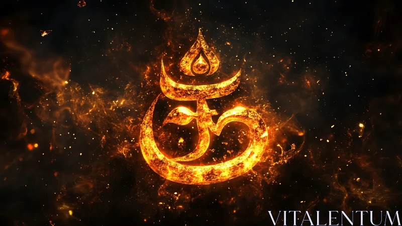 Fiery glowing symbol blazes against a dark cosmic void