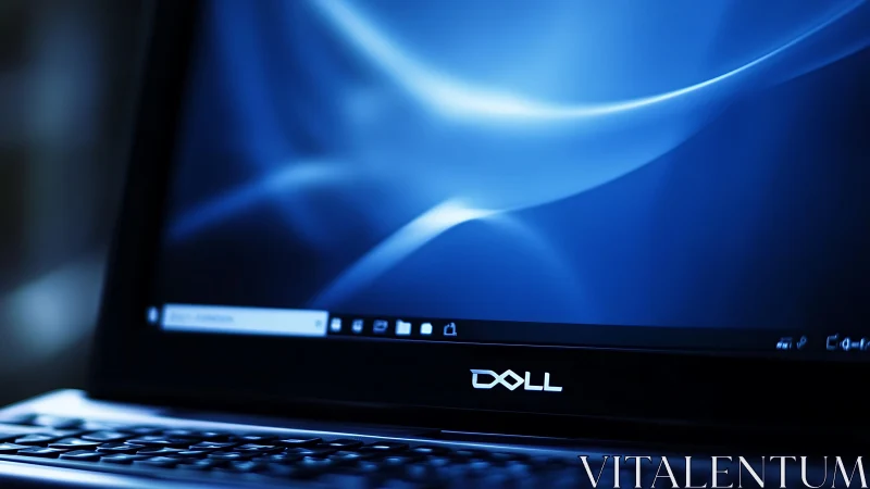 Dell laptop screen displays blue abstract light pattern