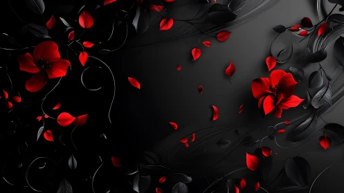Crimson Petals Dance Across Shadowy Canvas of Mystery