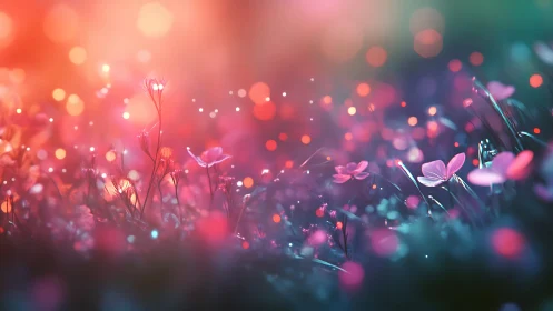 Luminescent Floral Field with Bokeh Light Effects.