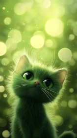 Anthropomorphized feline rendered with extreme eye magnification, sharp whisker articulation, and lu