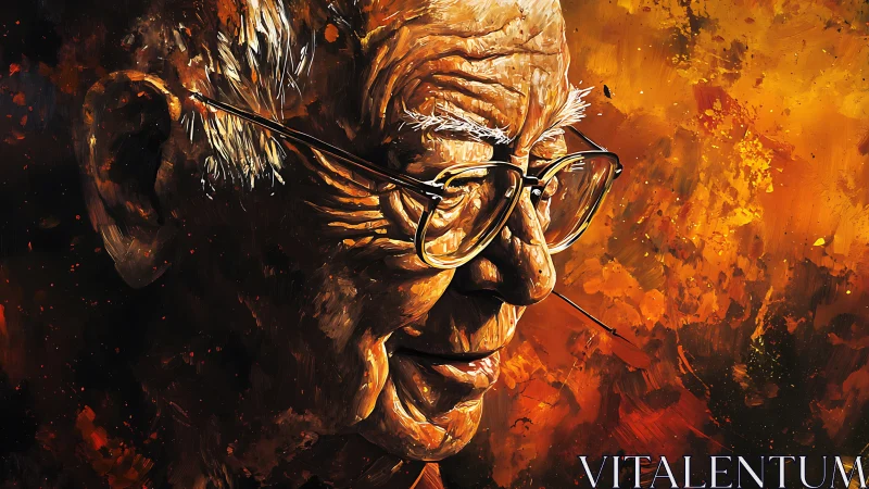 Elderly man portrait rendered in vivid orange digital paint.