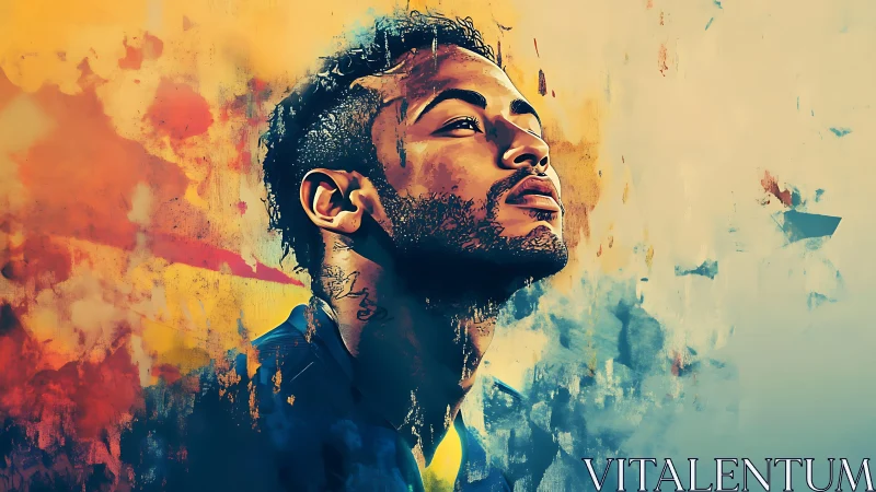 Digital painting portrait with expressive splatter gradients.