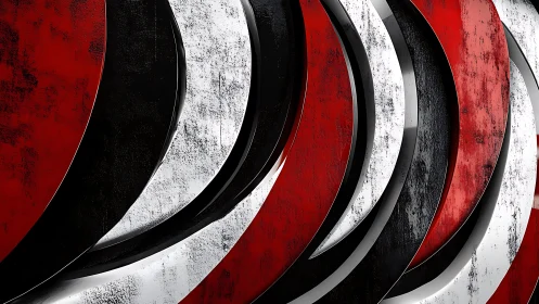Bold Abstract Curved Stripes with Grunge Texture in Red, Black, and White.