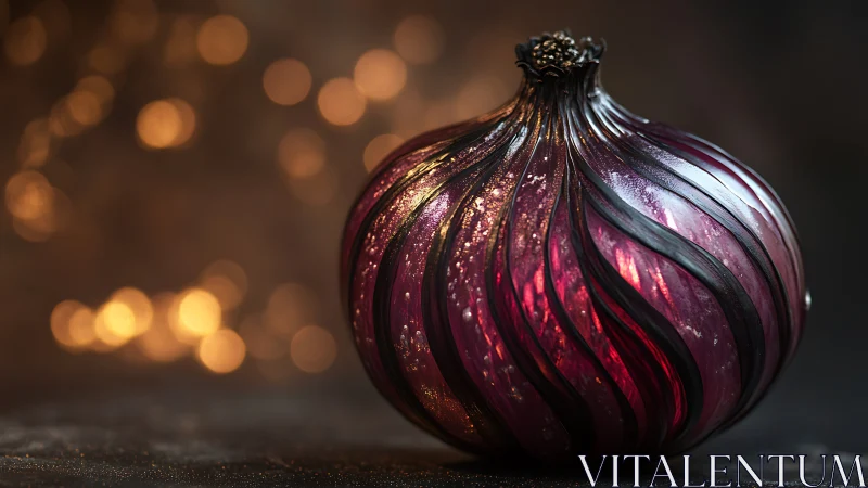 Glass onion ornament with luminous magenta swirled ribs.