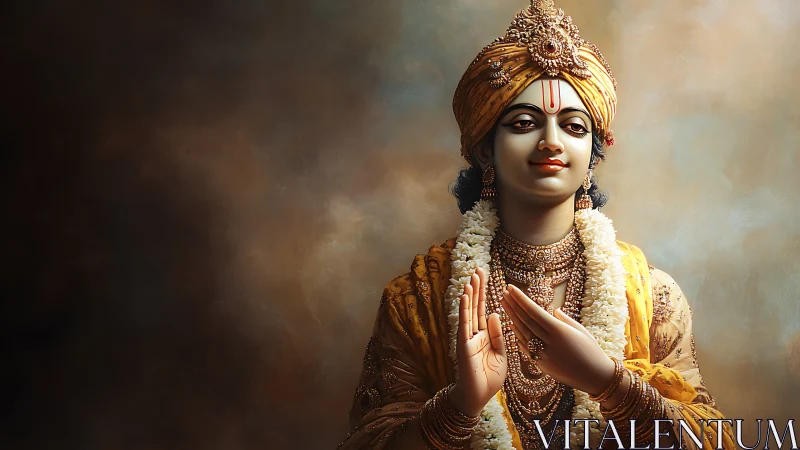 Serene divine figure radiates calm in golden devotional light