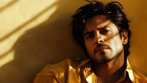 Brooding male portrait in golden afternoon light focus.