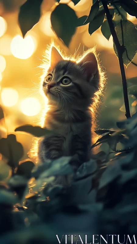 Feline Subject Backlit by Warm Incandescent Bokeh Lighting.