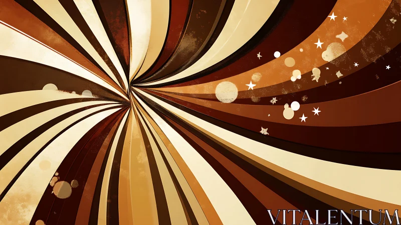 Retro radial burst with warm chromatic ribbons and grunge detailing.