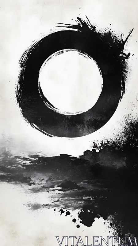 Ink circle of quiet motion over drifting black mist.