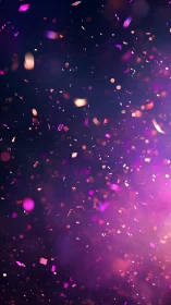Purple and gold confetti particles on dark gradient background.
