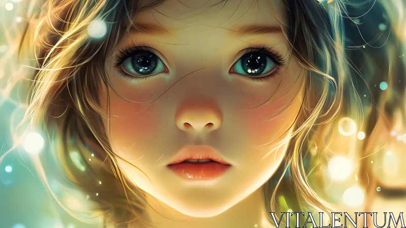 Luminous Character Portrait with Ethereal Turquoise Eyes and Warm Bokeh