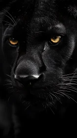 Black Panther Close-Up Portrait: Golden Amber Ocular Study
