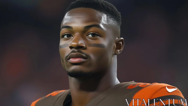 Gridiron portrait with stadium bokeh and cinematic lighting.