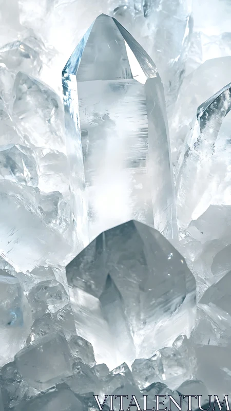 Translucent quartz crystal cluster rendered in photoreal focus