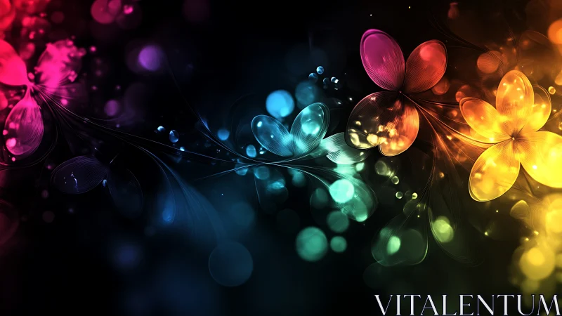 Prismatic blossom currents drifting across neon night.