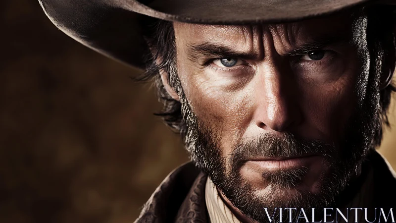 Weathered cowboy gaze holding countless dusty stories.