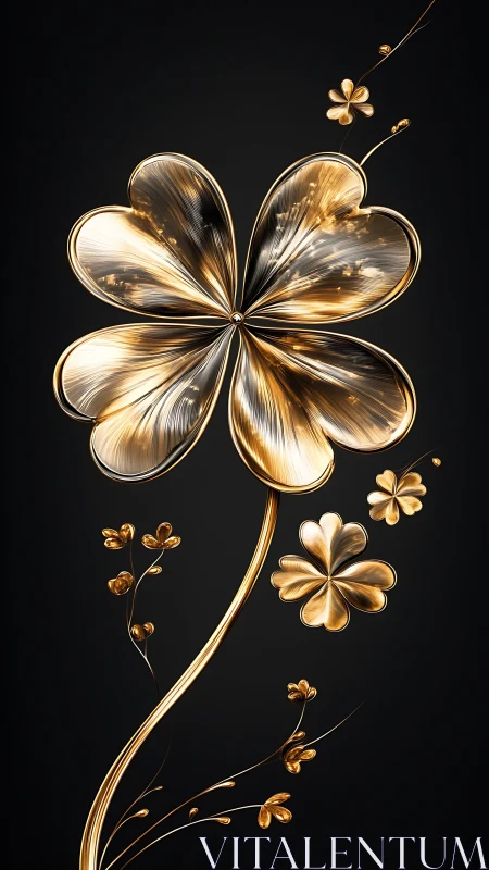 Shimmering golden clover gently glows against deep black