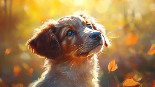Golden hour puppy portrait with shallow depth of field and bokeh