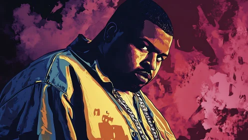 Digital portrait shows a man in warm light against red smoke