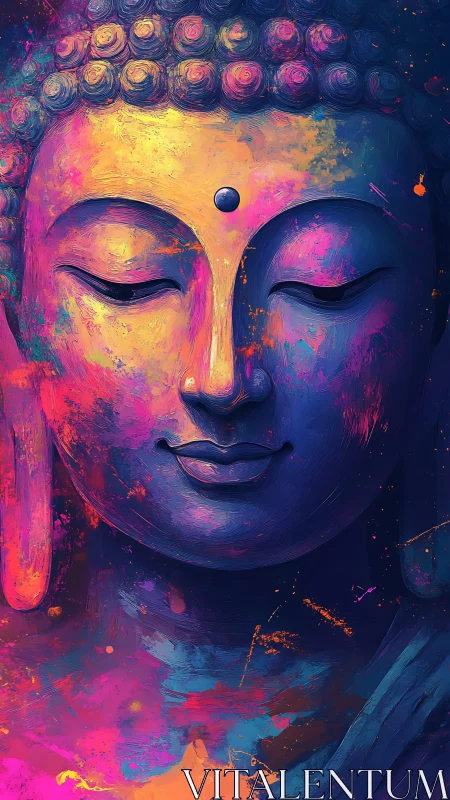 Nebula-colored Buddha drifts inward through radiant silence