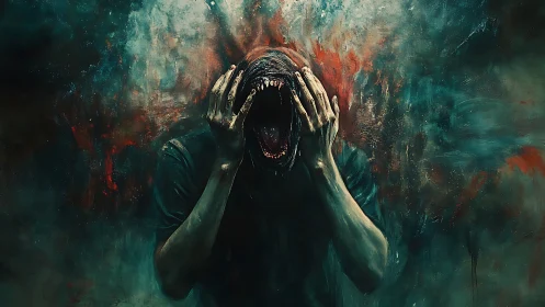 Haunting figure releases a raw inner scream in dark colors